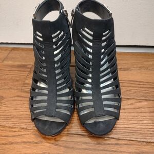 Coach and Four Black Strappy Open-Toe Heels